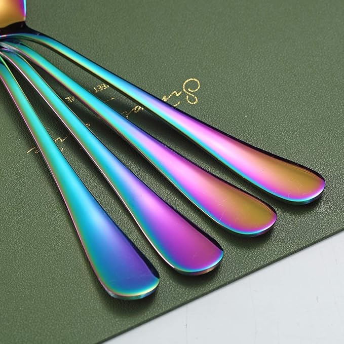 Kyraton Rainbow Serving Set - 4 Piece Titanium Plated Utensils, Includes 2 Spoons and 2 Slotted Spoons