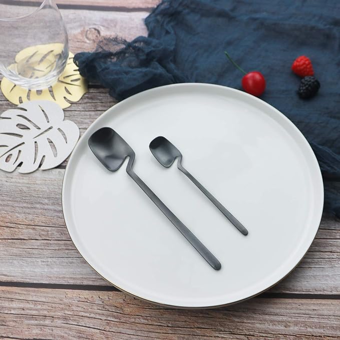JASHII Mini Teaspoons Set Pack of 8 Stainless Steel Espresso Spoons for Coffee Sugar Dessert Cake Ice Cream Soup Antipasto Cappuccino, 5.3 Inch (Black)