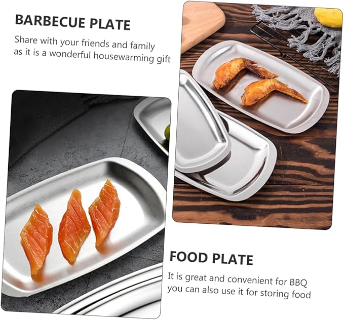 LIFKOME BBQ Plate Sushi Plate Stainless Steel Sushi Platter Serving Tray for Picnic Family Gathering