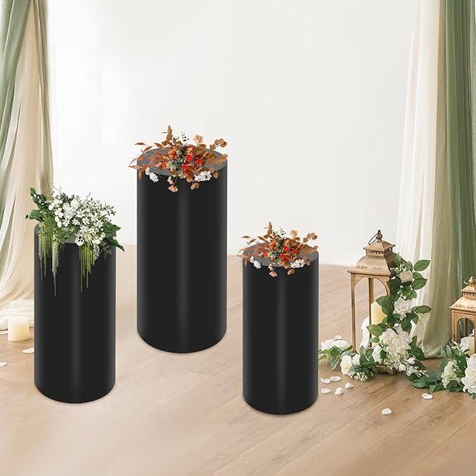 Eapmic Pedestal Stands for Party, Cake Pedestal Stand, Dessert Table Display Plinth Pillars, Sculpture Display Column Decoration Cube for Wedding Birthday (Black, Cylinder-3Pcs(27.56"+26"+23.62"))
