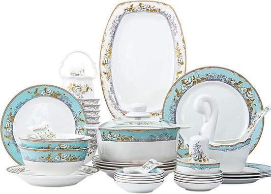 Plate and Bowl Set60 PCS Fine Bone China Dinnerware Set for 10, Jingdezhen White Porcelain Dinnerware Sets, Luxury Style Tableware - Pot, Plates and Bowls Sets, Handc,