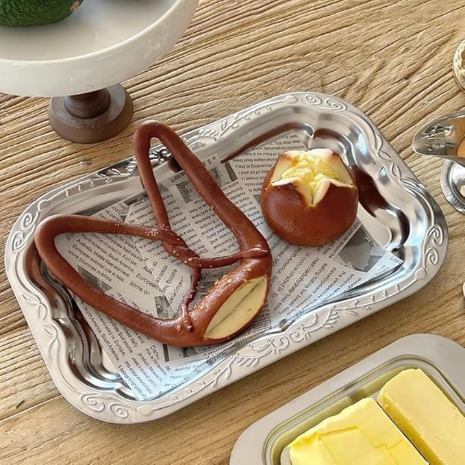 Silver Embossed Cutlery Serving Tray Set Of 3 Pieces Stainless Steel 30cm 35cm 40cm For Wedding Events Parties Large Gatherings Food Display Decorative Elegant