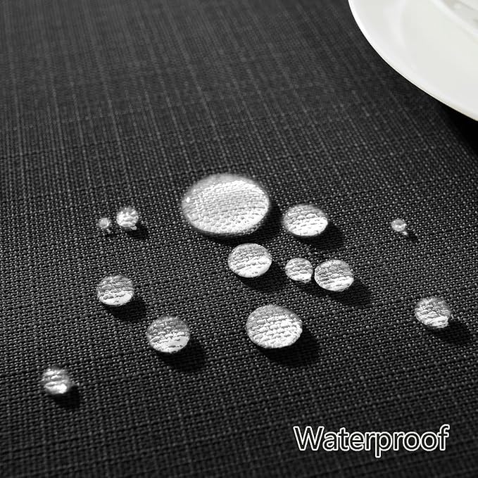 SASTYBALE Faux Linen Rectangle Tablecloth, Waterproof Wrinkle Resistant Textured Table Cloth, Nature Fabric Table Cover for Dining, Party, Indoor, Outdoor (60 x 120 Inch Rectangular, Black)