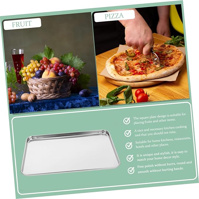 Stainless Steel Rectangular Rice Noodle Plate Non-stick Kitchen Tray for Bbq Picnics and Family Gatherings and Easy to Clean Serving Dish