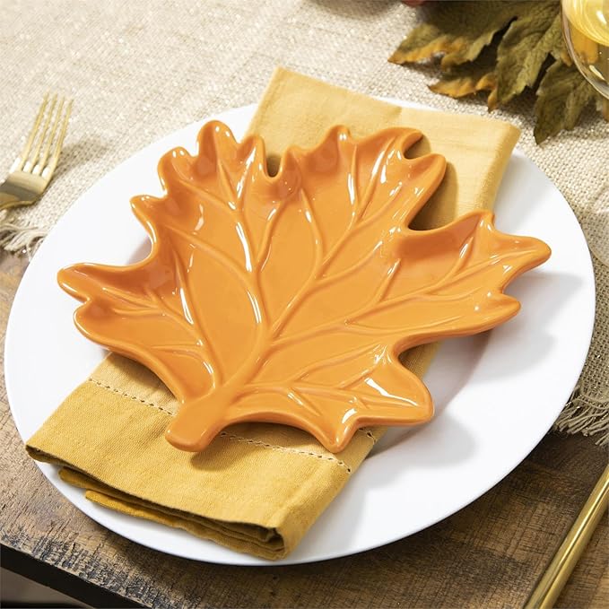 ASHLEY GIFTS 8" Ceramic Leaf Shaped Plate, 2 Assortments. Colors