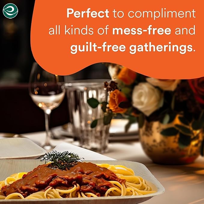 ECO SOUL Palm Leaf Disposable Bamboo Plates 10" Square Compostable & Biodegradable Party Plates for Christmas Dinner, Weddings, Parties & Events 50 Count