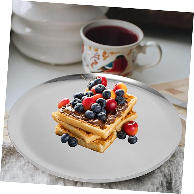 PRETYZOOM Stainless Steel Plate Versatile Serving Tray Round Food Serving Plate Catering Trays