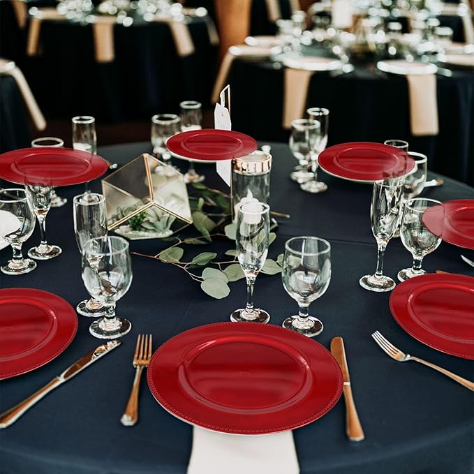 50 Pcs Red Charger Plates Round Charger Plates13 Inch Bulk Wedding Dinner Elegant Reusable Plastic Chargers Plates Wedding Holiday Party Baby Shower Event Christmas Decoration (Red)