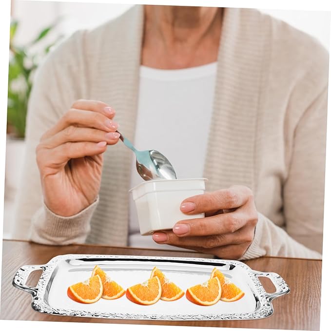 Healifty Elegant Stainless Steel Serving Tray Smooth Design for Fruits Snacks and Appetizers for Parties Family Gatherings and Special Occasions