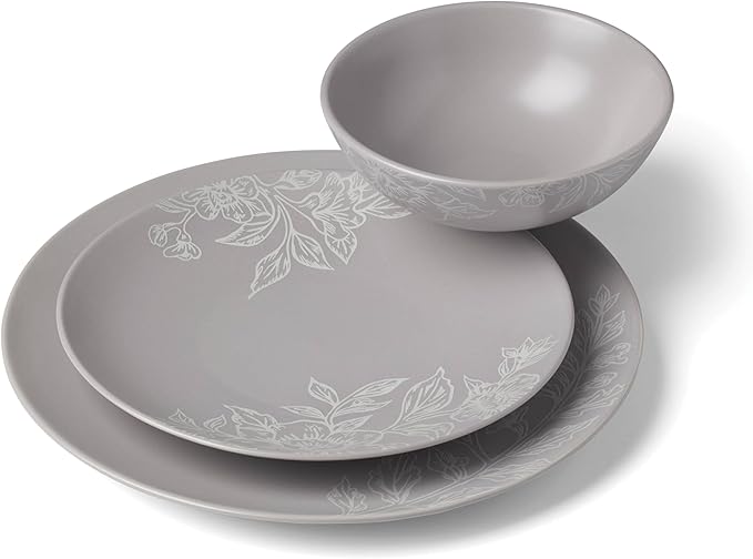 Oneida 897506 Roseto 12-Piece Dinnerware Set, Pumice, Grey