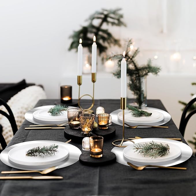 KesaPlan 100PCS Round Silver Placemats, 13" Disposable Paper Placemats for Dining Table, Mirrored Silver Charger Place Mat for Kitchen Banquet Table Setting Wedding Birthday Dinner Party Decor