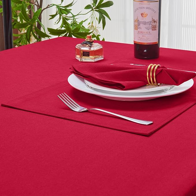 Rectangle Table Cloth Linen Farmhouse Stainproof Waterproof Washable Polyester Oblong Rectangular Fabric Table Cover for Kitchen Dining Dinner(DarkRed/60x144 Inch)