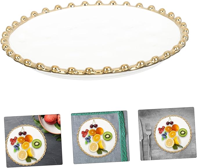 Ceramic Plate Gold Rim Decorative Dinnerware Suitable for Western Food Pasta Steak Pizza Salad Bread