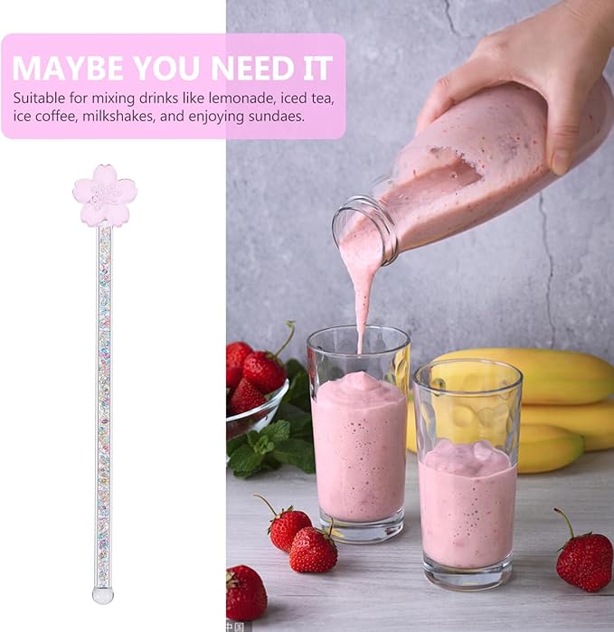 Lurrose Beverage Stirring Stick Glass Coffee Stirrer Long Handle Juice Stick Bar and Kitchen Tool