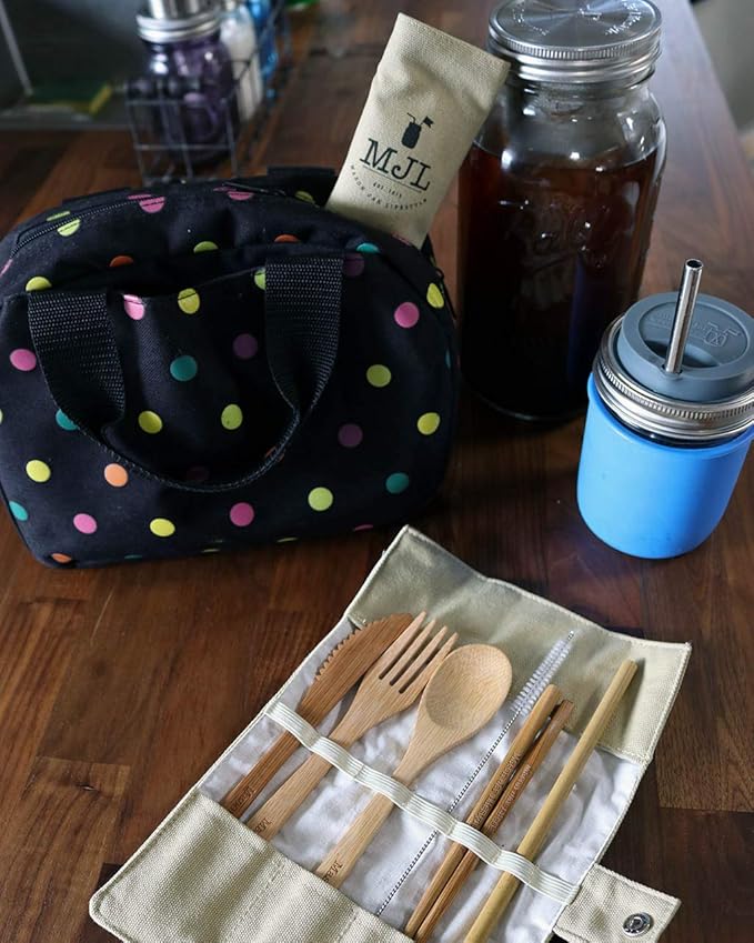 Travel Bamboo Utensil | Flatware | Cutlery Set With Cotton Carrying Case by Mason Jar Lifestyle