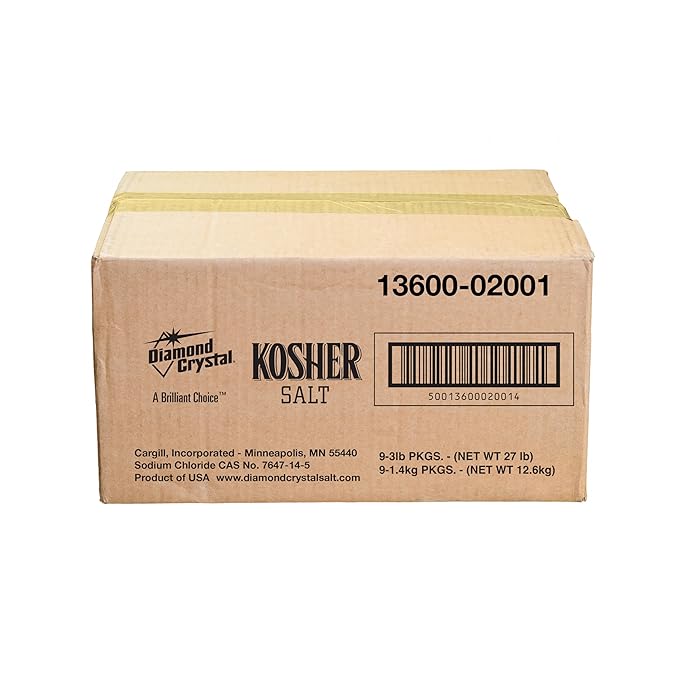 Diamond Crystal Kosher Salt – Full Flavor, No Additives - Pure and Natural Since 1886-3 LB (Full Case of 9)