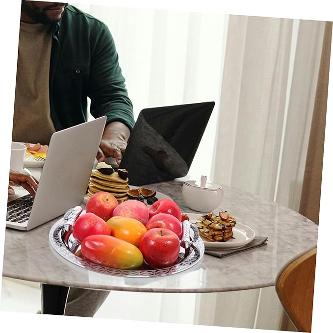 Zerodeko Round Pattern Serving Tray European Style Fruit Holder for Hotels Restaurants and Buffets Decorative Dessert and Storage Dish for Fruits Snacks and Jewelry