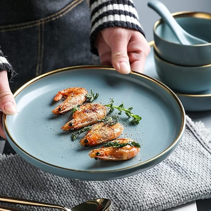 Dinnerware Set for Home or Special Restaurant, 24, 32, 41 PCS Ceramic Dinnerware Set Nordic Dark Green Bone China Tableware Creative European Ceramic Tableware with Bowl Plate