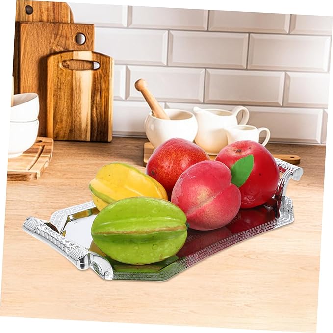 Unomor Stainless Steel Serving Tray European Style Geometric Design Silver Metal Platter for Snacks and Beverages for Parties and Entertaining
