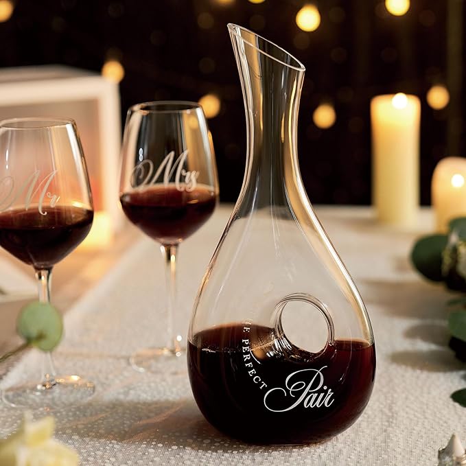 AW BRIDAL Mr and Mrs Wine Glasses for Wedding Bridal Shower Engagement Gifts, Wedding Glasses with Wine Decanter for Couples Newlyweds, Anniversary Bachelorette Party Bride Gifts