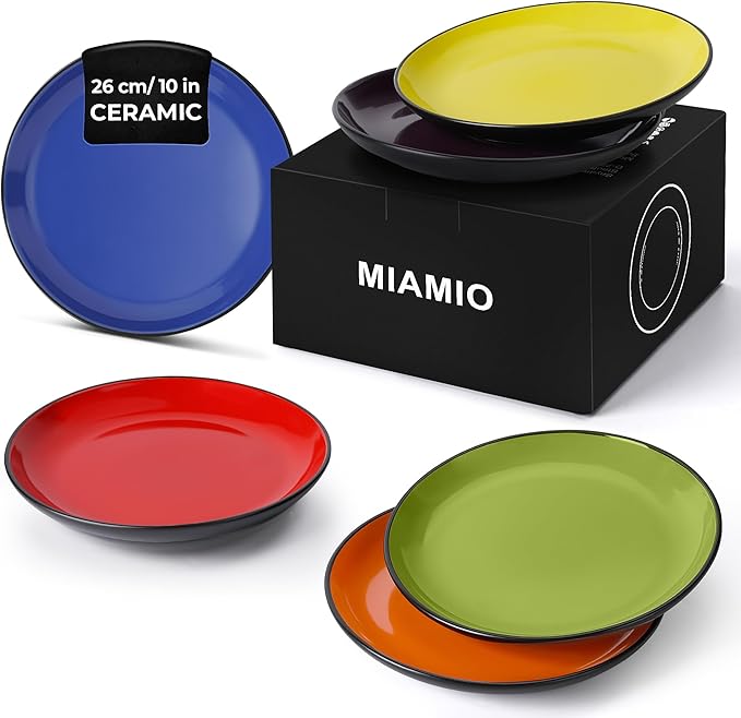 MIAMIO – 6 x Plate/Dinner Plate Set Stoneware Ceramic Tableware Set - Le Papillon Collection (Mixed, 10 Inch)