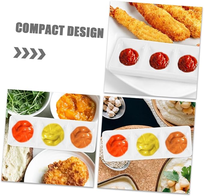 GLEAVI 4Pcs Ceramic Serving Platter Compartment Appetizer Dishes Sauce Cups for Ketchup Soy and Snacks for Parties and Gatherings