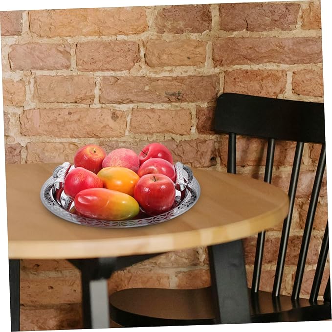 VOSAREA Antique Silver Serving Tray Round Fruit Plate Bread Plate Storage Dish for Home