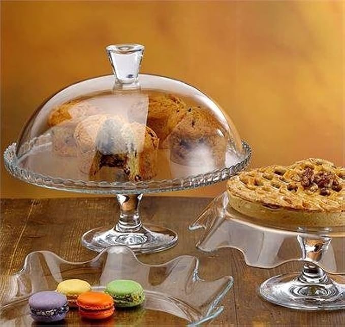 Cake Stand with Dome Lid, Glass Desert Serving Plate and Cover, Footed Pastry Display Server, 12.60 inch Wide Glass Decorative Kitchen Platter for Cupcake Cookies Cheesecake Donut