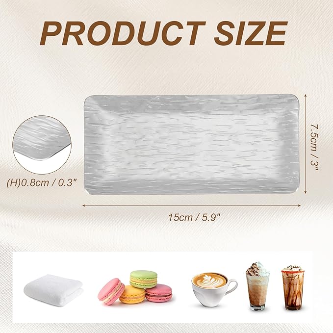 uxcell Decorative Tray, 5.9x3 Stainless Steel Rectangular Frosted Serving Tray with Streak Grain Pattern for Dessert Napkin Towel Candle Jewelry Bathroom Platter, Stackable, Silver
