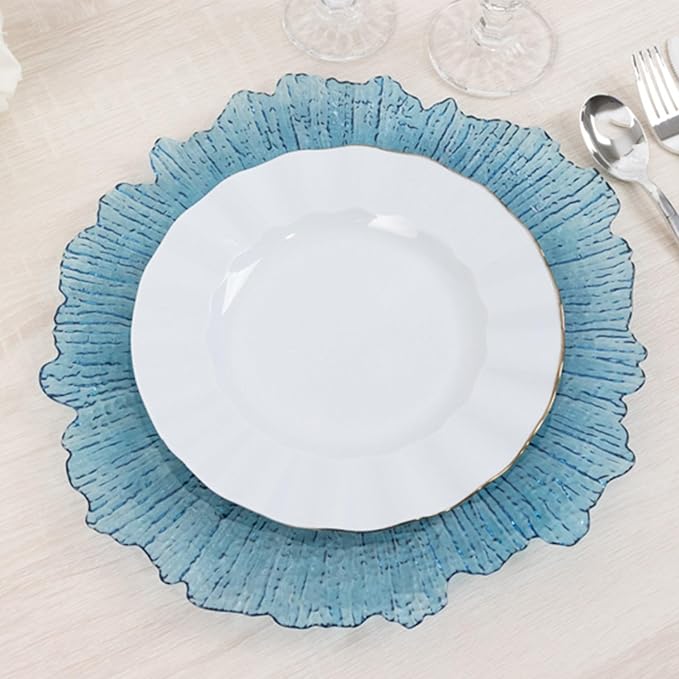13" Charger Plates - Set of 24 - Acrylic Transparent Dusty Blue Round Reef Disposable Chargers, Ideal for Dinner Party Wedding Holiday Bulk Events