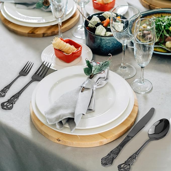 Retro Royal Black Silverware Set With Gift Box For 8 Cutlery Set Utensils Stainless Steel Flatware 40 Pieces MIKIWAY Kitchen Tableware Set For Gifts Festive, Dishwasher Safe, Mirror Polishing