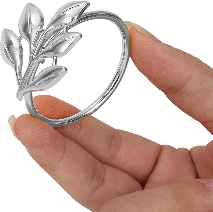 KPOSIYA Set of 20 Leaf Napkin Rings Metal Silver Napkin Holder Table Napkin Rings for Dinning Table Parties Everyday (Ye Zi-Silver 20)