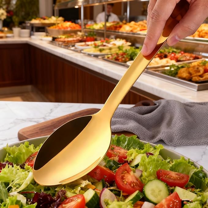 13-Inch Gold Serving Spoons Set, TEHAHA Large Serving Spoons For Buffet,Catering,Stainless Steel Long Handle Service Spoon,Dishwasher safe (6, Golden)