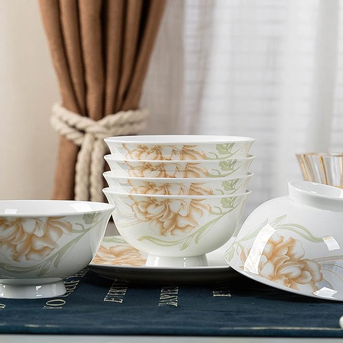 Gold Rim Ceramic Tableware Set Handmade Modern White China Ceramic Floral Tableware Set Suitable for Family Hotel Restaurant 58 Piece