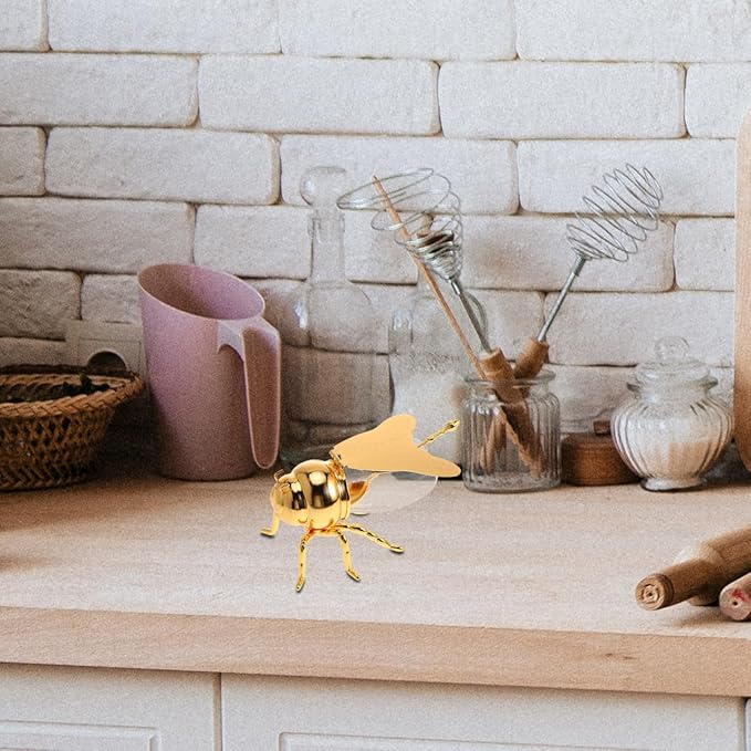 Cabilock Metal Honey Bee Sugar Salt Jar with Spoon European Style Condiment Container with Lid for Kitchen Countertop Spice Storage 5 5 Inch X 3 8 Inch