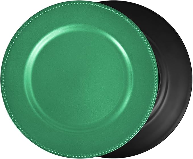24 Pcs Green Dinner Plates, 13" Round Beaded Decorative Chargers for Wedding, Holiday, Baby Shower Events (Green)