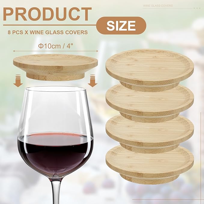 uxcell Wine Glass Charcuterie Lids, 4 Inch Wine Glass Covers Bamboo Appetizer Plates for Family Gatherings, Bars, Restaurants Party 8Pcs