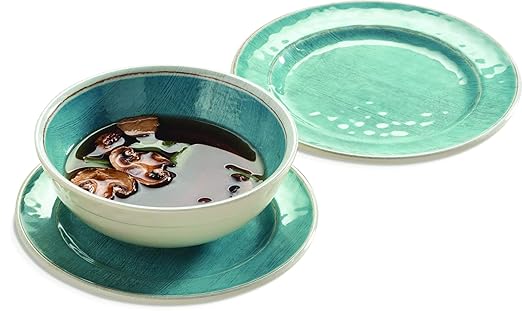 Carlisle FoodService Products Mingle Resuable Plastic Plate Appetizer Plate with Pottery Style for Home and Restaurant, Melamine, 7 Inches, Aqua