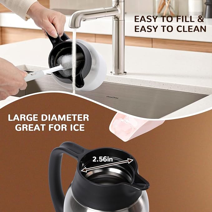 68 oz Coffee Carafe for Keeping Hot - 12 Hour Hot Drinks and 24 Hour Cold Drinks Stainless Steel Insulated Pot with Anti-Drip Spout, 316 Food Grade Thermal carafe Pot for Home/Camping/Office Silver
