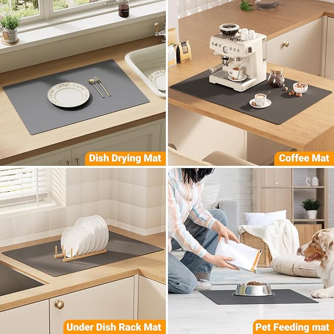 Silicone Counter Mat 40x60cm 2 Pack - High-Temp Resistant, Non-Slip Waterproof Pad for Kitchen Countertops, Sink & Stove (Grey)