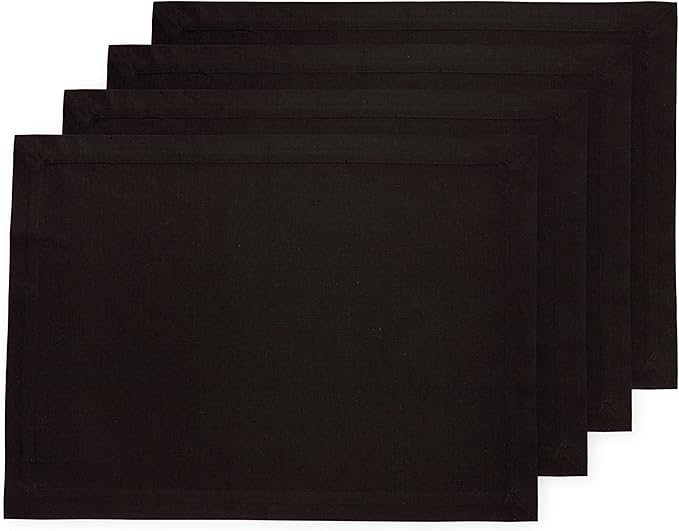 Solino Home Black Cotton Linen Placemats Set of 4 - Machine Washable Placemats 14 x 19 Inch for Winter, Christmas, Holiday, New Year - Dru