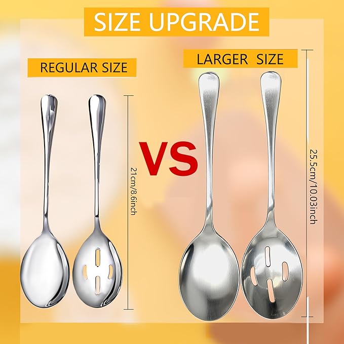 12 Pcs Stainless Steel Serving Spoon Set Including 6 Large Slotted Spoons 6 Serving Spoons Silver Utensils Cutlery Set for Kitchen Buffet Hot Pot Party, 9.9 Inch