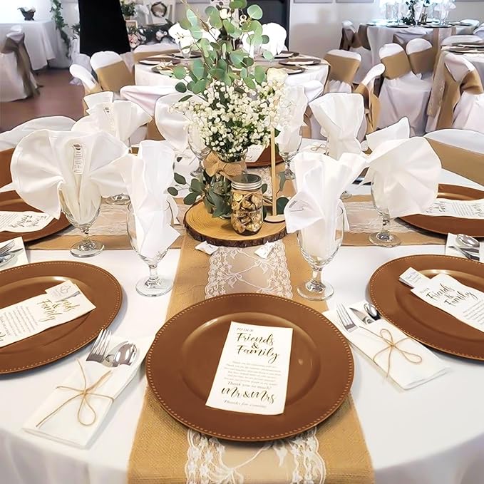 50 Pcs Brown Charger Plates Bulk, 13" Round Beaded Plate Chargers for Dinner Plates, Decorative Dinner Chargers Plastic Table Chargers for Wedding Holiday Party Baby Shower Event Decoration (Brown)