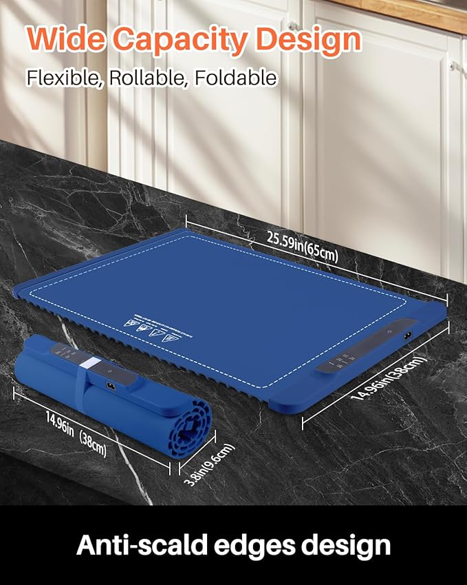 Food Warming Mat - Electric Warming Tray for Buffets Party and Home Daily Use,10H Timer, Child Lock, Auto Shut-Off Portable Silicone Heat Pad for Travel & Dining, Blue