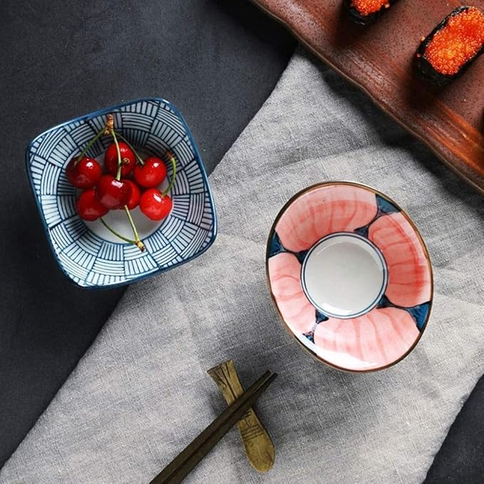 Appetizer Plates, Ceramic Sushi Dinnerware 8pc Set,Sushi Plates Soup Sauce Bowls,Dip Dish for Serving Dips, Dressings, Sauces, Appetizers-A