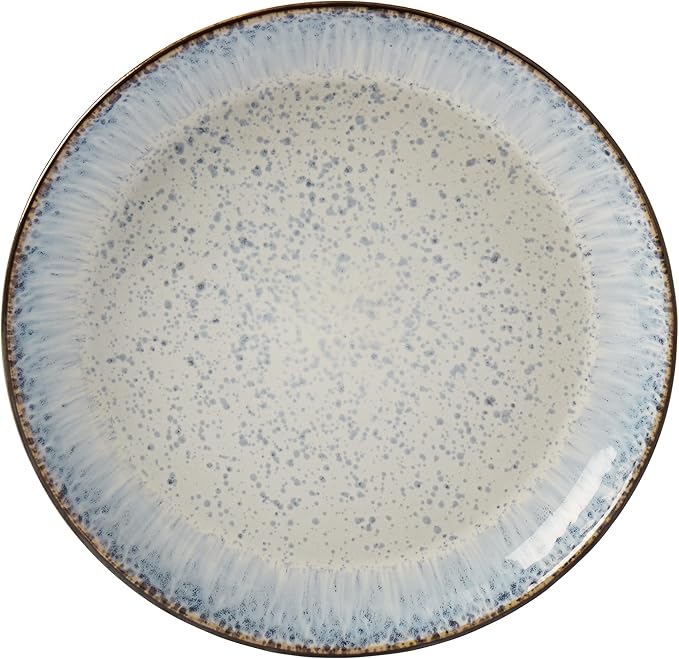 Tabletops Gallery Speckled Farmhouse Collection- Stoneware Dishes Service for 4 Dinner Salad Appetizer Dessert Plate Bowls, 16 Piece Jura Embossed Dinnerware Set in Smoky Blue