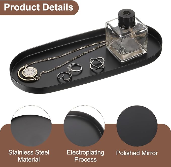 uxcell 2pcs Rectangle Serving Trays, 4 x 9inch Metal Serving Platter Board Bathroom Tray for Coffee Party Home Decor Cheese Dish Cake Dessert, Black