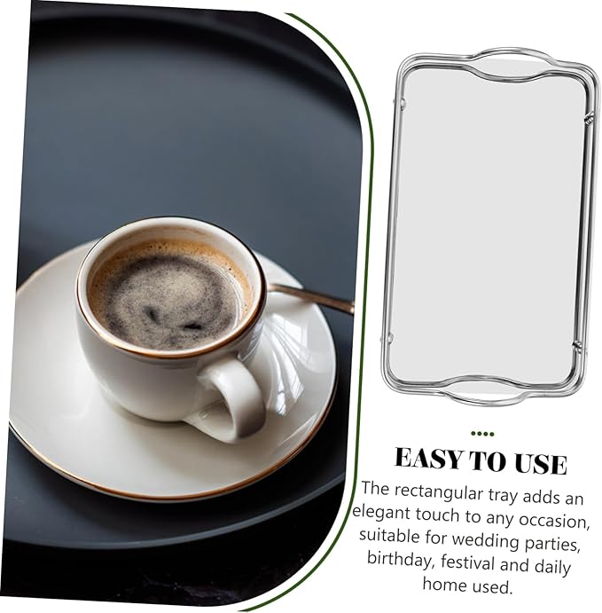 Veemoon Stainless Steel Serving Tray Rectangular Tray Handles Coffee Bar Accessory Organizer for Entertaining Parties