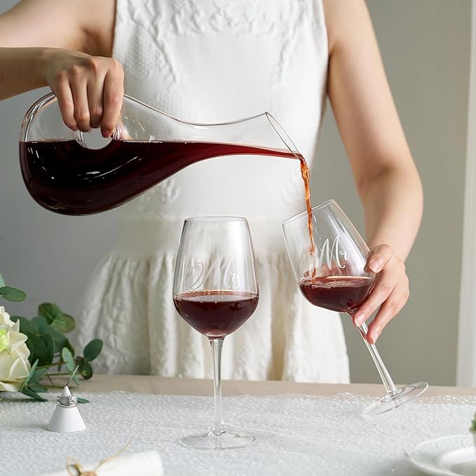 AW BRIDAL Mr and Mrs Wine Glasses and Decanter Set, Engagement Gifts for Couples 2025, Wedding Gifts for Bride and Groom, Anniversary Wine Glasses with Keepsake Box, Bridal Shower Gift for Bride to Be
