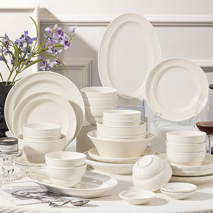 Nordic wind household simple and exquisite underglaze color high temperature resistant pure white ceramic tableware-24-piece for 4 people.
